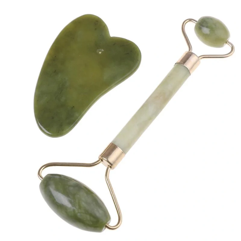 (Original Stone) Jade Roller and Gua Sha Set – Premium Facial Massage Tool for Skin, Eyes, and Neck