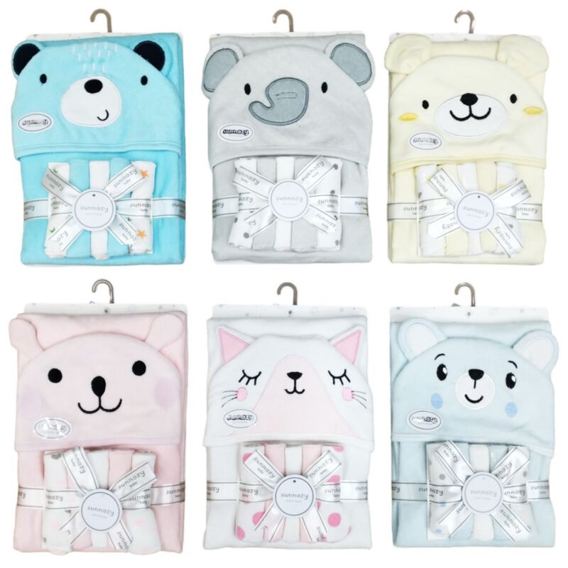 Baby Bath Towel Set – Ultra Soft Hooded Towels & Washcloths for Newborns, Infants & Toddlers multicolors