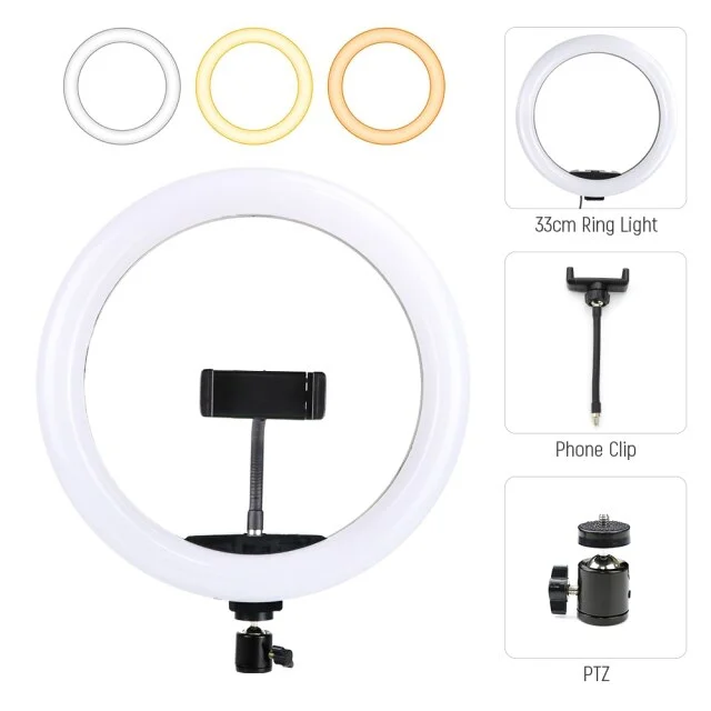 26cm LED Selfie Ring Light with Mobile Holder & Ball Head – 3 Color Modes (Stand Not Included)