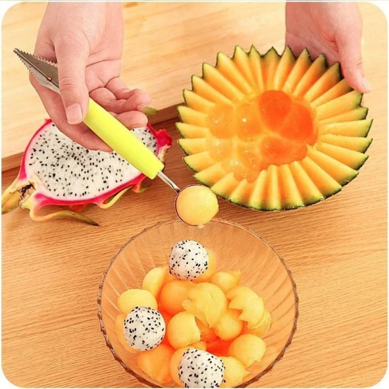 Stainless Steel Melon Baller – Double-Sided Fruit Carving Knife & Digging Spoon for Watermelon, Ice Cream & More