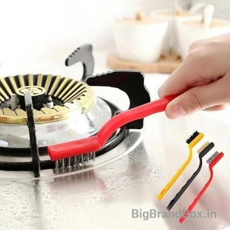 3-Piece Mini Wire Brush Set – Brass, Nylon & Stainless Steel Bristles for Rust, Paint & Detail Cleaning