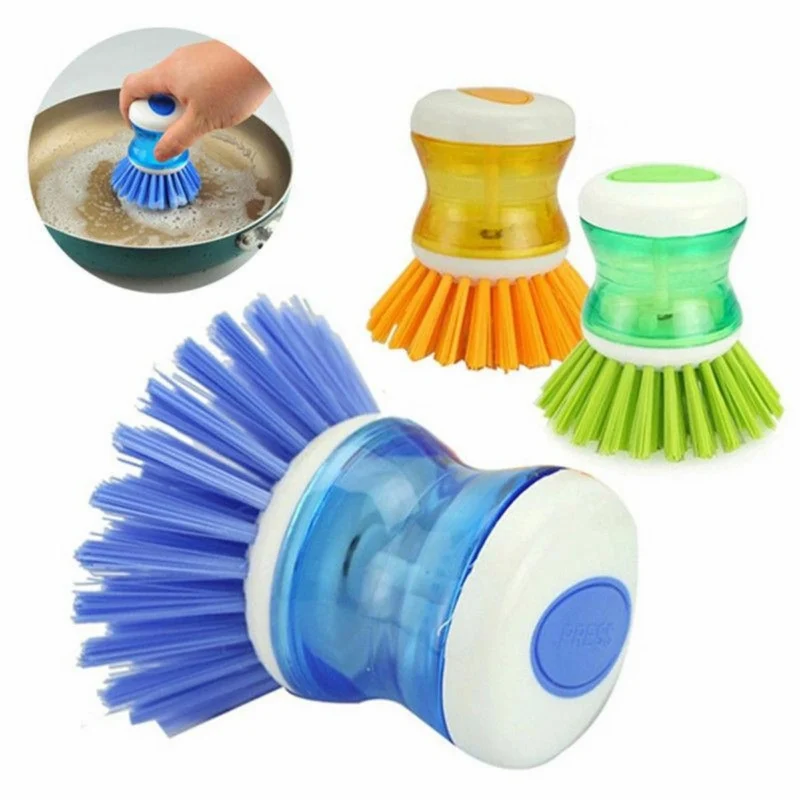 Dish Washing Brush with Built-in Soap Dispenser – Heavy-Duty Scrubber for Kitchen Cleaning