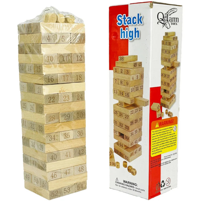 Jenga Wooden Blocks Game – 54-Piece Large Size Stacking Tower for Kids & Family Fun