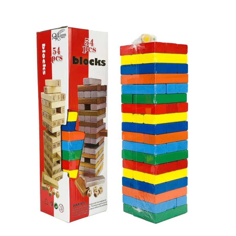 Colorful Jenga Wooden Blocks Game – 54-Piece Large Size Stacking Tower for Kids & Family Fun