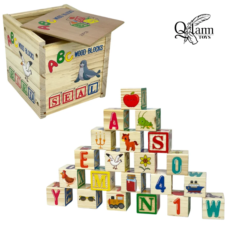 ABC Alphabet & Number Wooden Blocks – Educational Building Blocks for Kids & Toddlers
