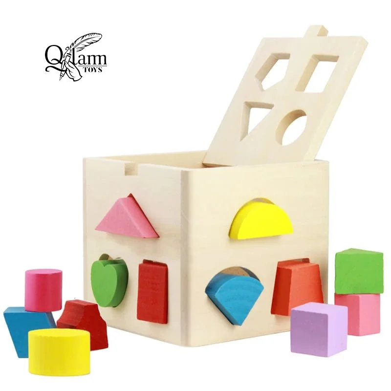 Wooden Fifteen Hole Shape Sorter – Educational Intelligence Box for Kids