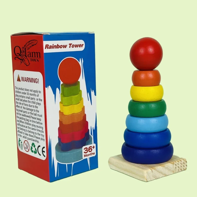 Wooden Rainbow Stacking Tower – Montessori Learning Toy for Kids