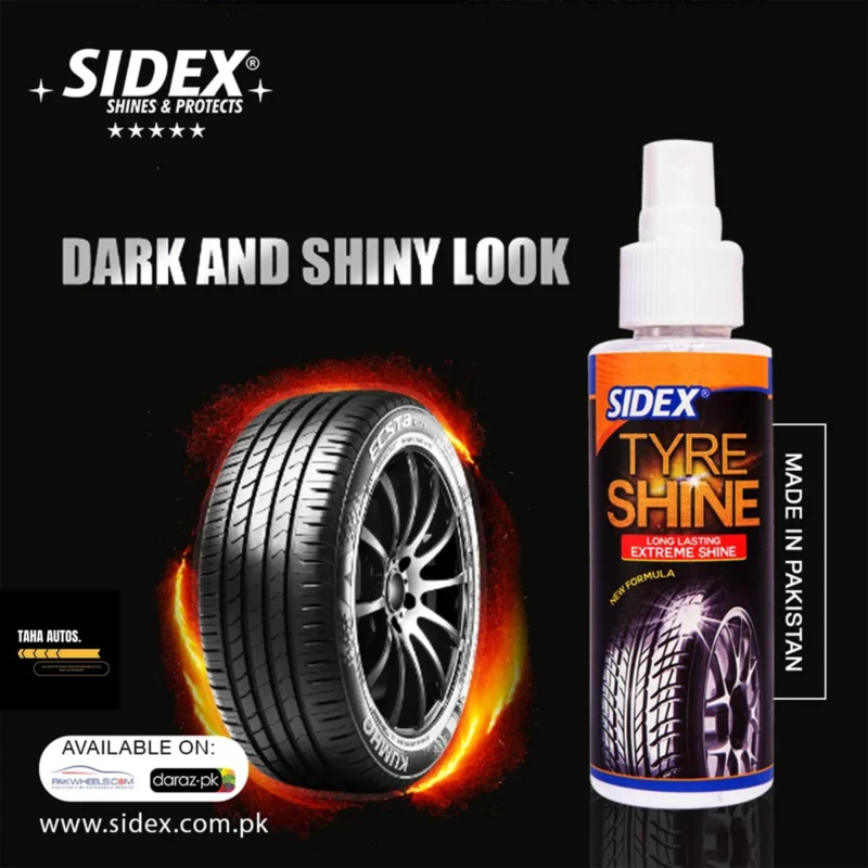 Sidex Tire Spray Glow – 120ml | High Gloss Tire Polish & Shiner for Bikes & Cars