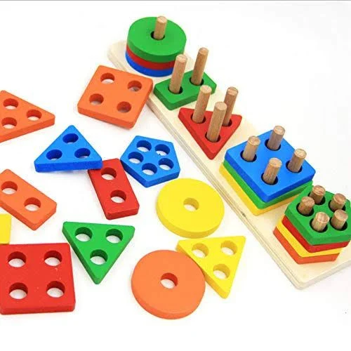 Lewo Wooden Geometric Shape Sorter – Colorful Stacking & Matching Puzzle for Toddlers and Kids