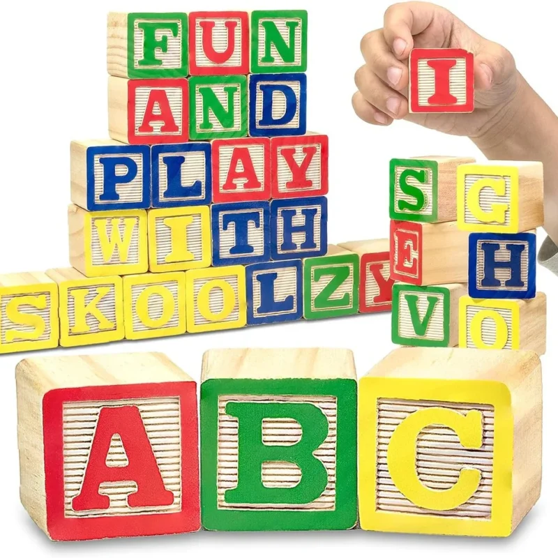 ABC Alphabet & Number Wooden Blocks – 48 Pcs Educational Building Blocks for Kids & Toddlers