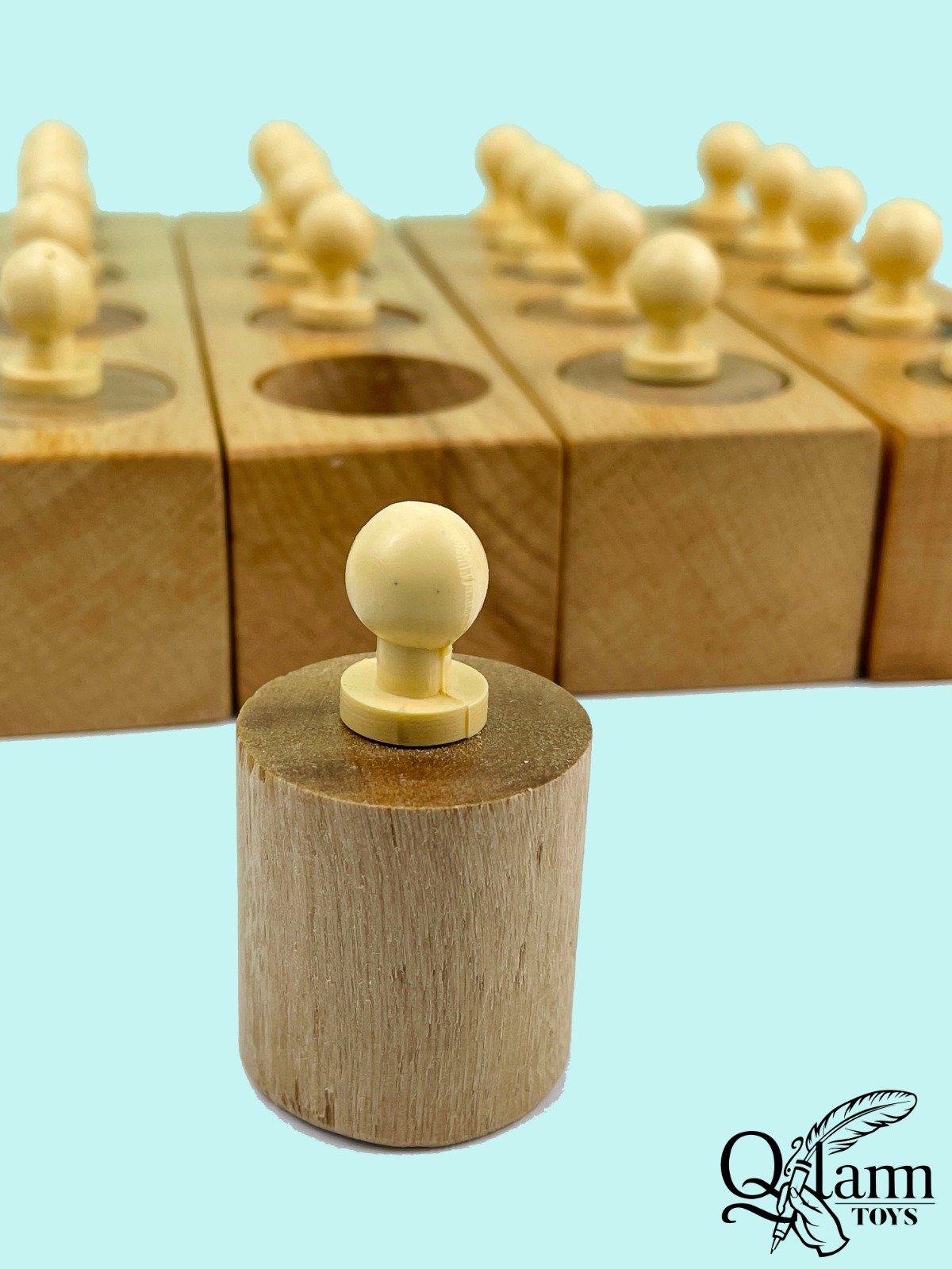 Montessori Cylinder Blocks – Wooden Knobbed Cylinder Educational Toy for Kids - Image 3