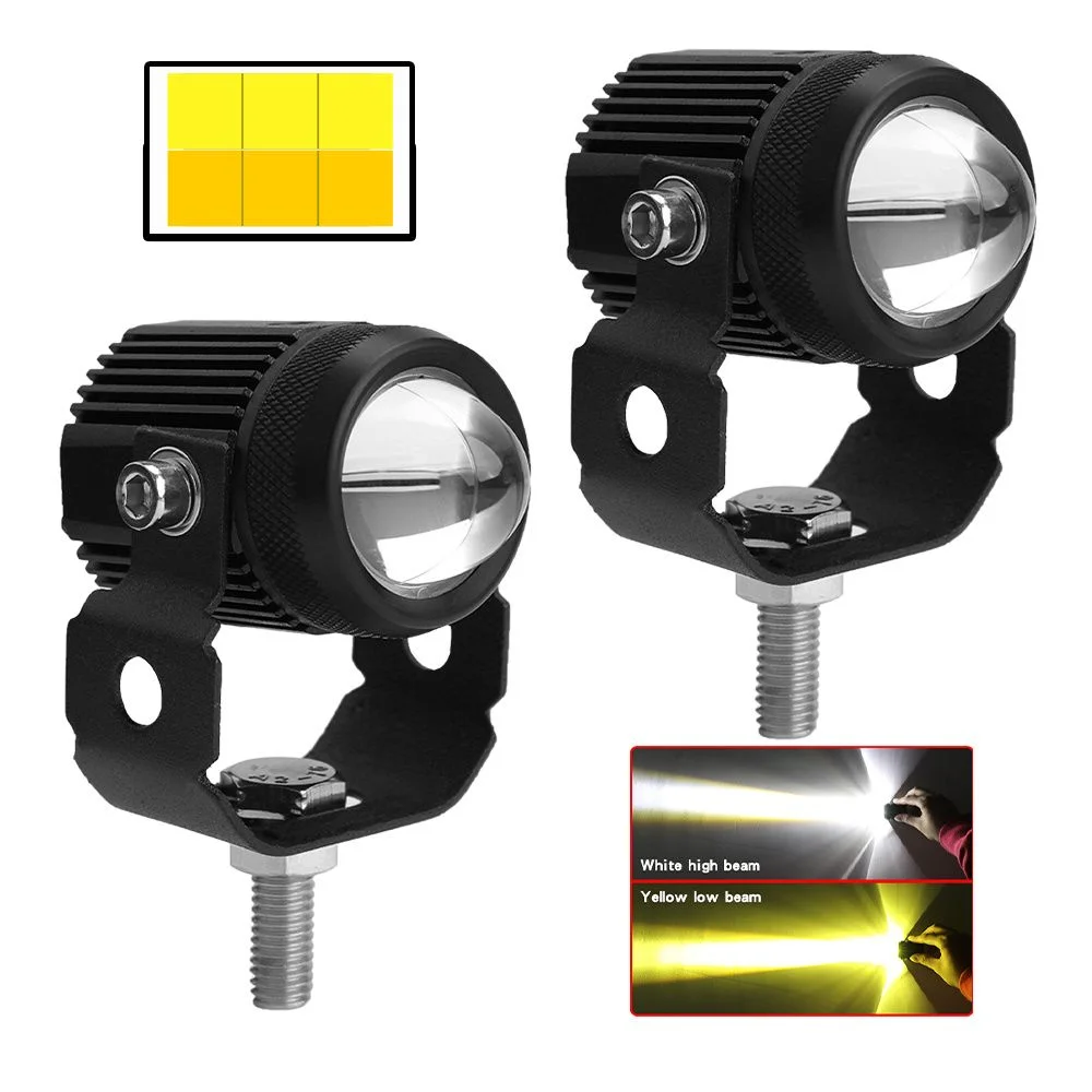 Mini Dual-Color LED Driving Fog Light – 20W White & Yellow Projector Lens | Universal Auxiliary Light for Motorcycles, Cars & Jeeps (1pc) - Image 5