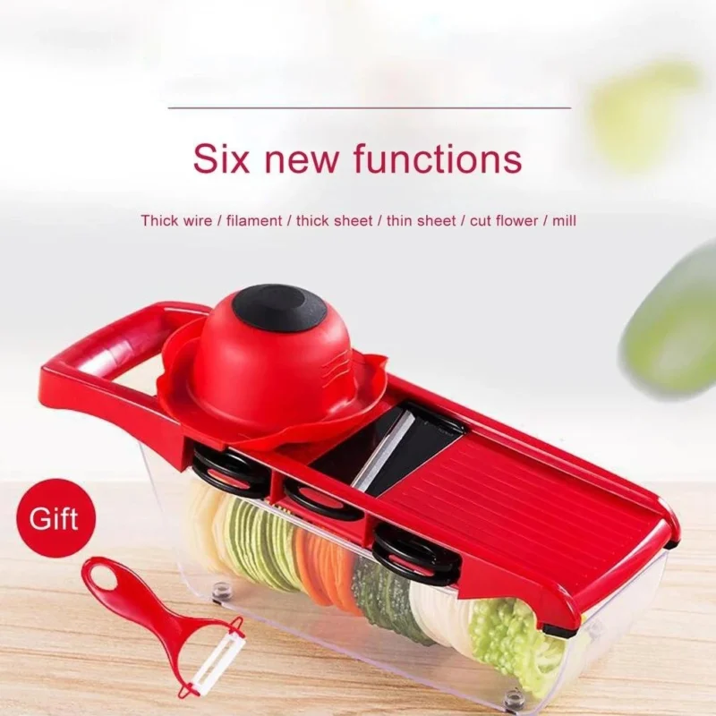6-in-1 Vegetable Cutter Mandoline Slicer – Multifunctional Grater, Chopper, Peeler & Shredder for Kitchen Use
