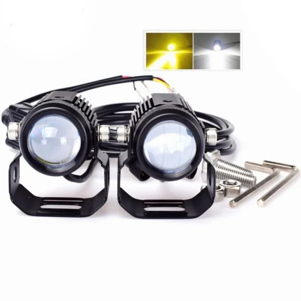 Mini Dual-Color LED Driving Fog Light – 20W White & Yellow Projector Lens | Universal Auxiliary Light for Motorcycles, Cars & Jeeps (1pc) - Image 4