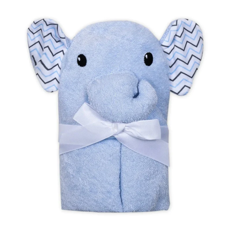 Character Hooded Bath Towel – Elephant Design – Soft & Absorbent Baby Towel (Blue)