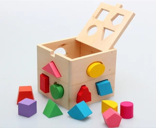 Fifteen Hole Shape - Wooden Geometrical Shapes - Intelligence Box - shape Sorter For Kids - Educational Toy