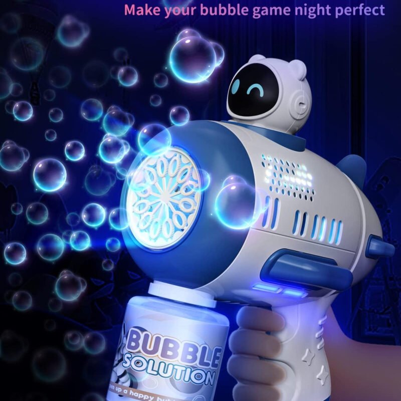 Space Bubble Gun for Kids – LED Light Bubble Blower Machine Toy with Attached Bottle | Summer Outdoor Party Favor Gift-TY01