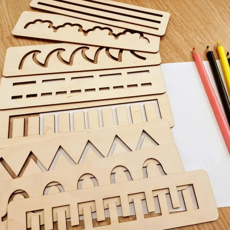 Wooden Stencil Set for Kids – 8 Pcs Educational Drawing & Learning Toy | Creative Tracing Templates