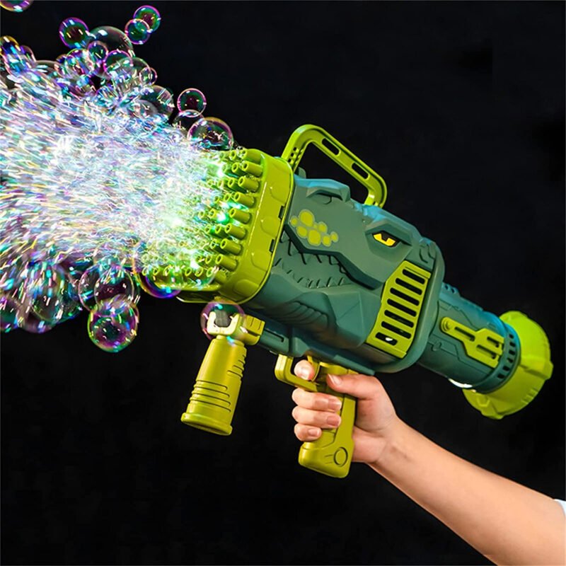 Bazooka Bubble Gun Dinosaur Toy – 32 Holes Bubble Blower Machine with Bubble Solution & Free Cells (No LED)-TY01