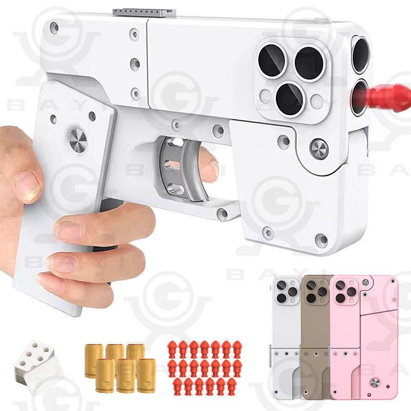 Folding Mobile Phone Soft Bullet Launcher Toy Gun | iPhone 13 Pro Simulation Deformation Shell Ejection Blaster for Kids | Safe Soft Bullet Gun for Boys-TY01