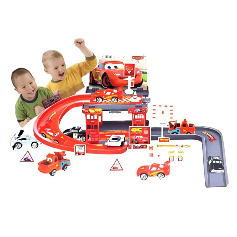 Cars 3 Parking Track Set with 4 Cars | 29pcs Cars 3 Racing Track Playset with Signs & Signals | Fun Activity Toy Gift for Boys-TY01