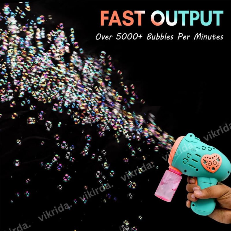 Rocket Bubble Gun Machine – 10 Holes Automatic Angel Kids Bubble Blower Toy with Light & Attached Bottle System-TY01