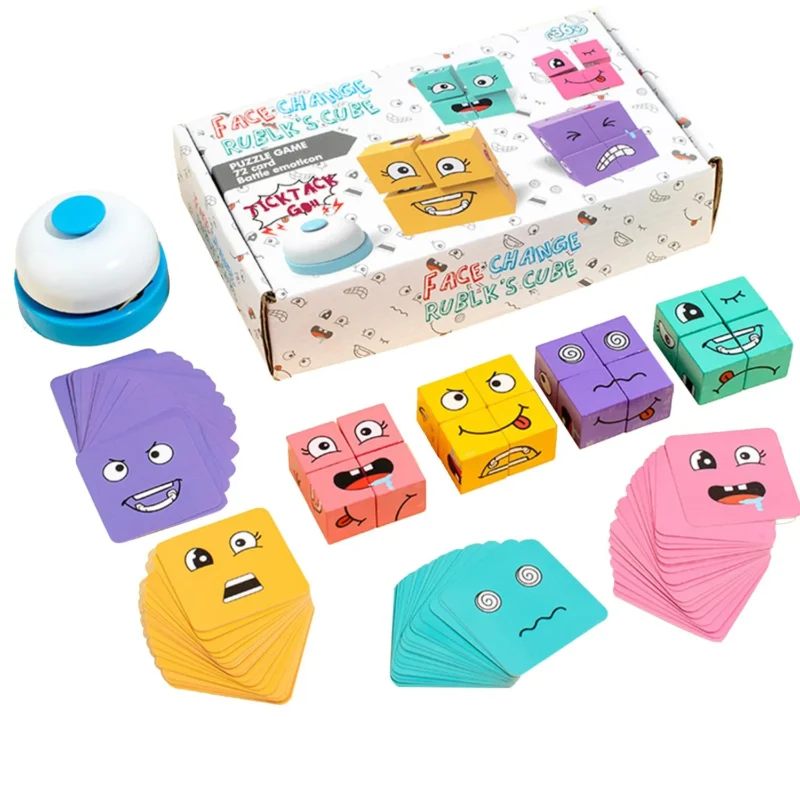 Wooden Cartoon Face Changing Magic Cube – Educational Expression Matching Puzzle Game for Toddlers & Kids, Montessori Family Board Game Gift-TY01