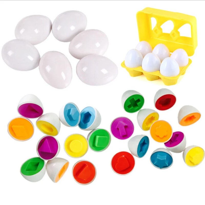 Kids Matching Eggs Toy – Shape & Color Recognition Montessori Learning Set (6 or 12 Pcs) | Educational STEM Preschool Sorting Toy for Toddlers-TY01
