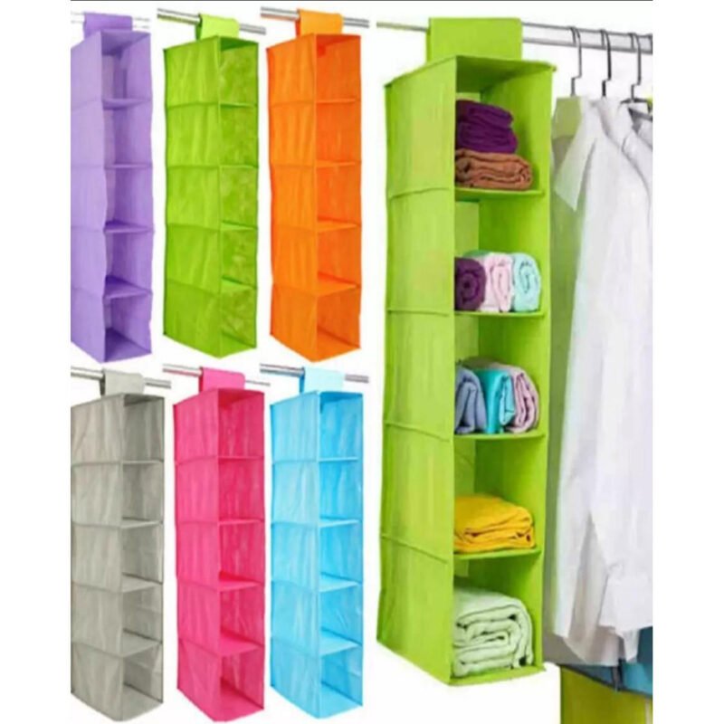 Closet Organizer Hanging Storage Bag – 5/6 Layer Foldable Wardrobe Shelf | Hanging Clothing Storage Rack for Closet Organization