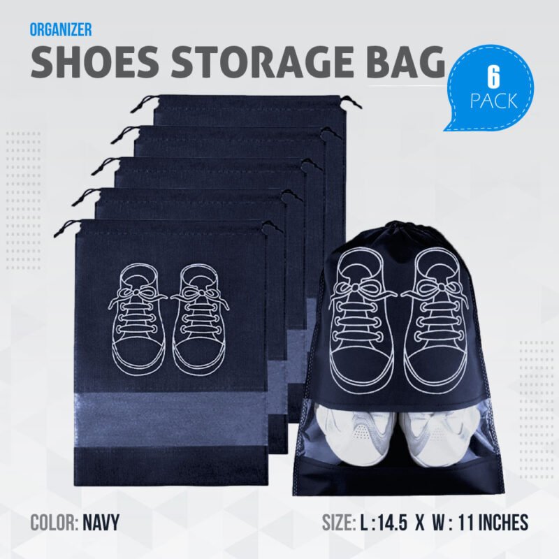 Pack of 6 Shoe Bags for Travel Dust-proof Clear Window Non-Woven with Rope packing luggage suitcase Pouch Storage Organizer for Men and Women
