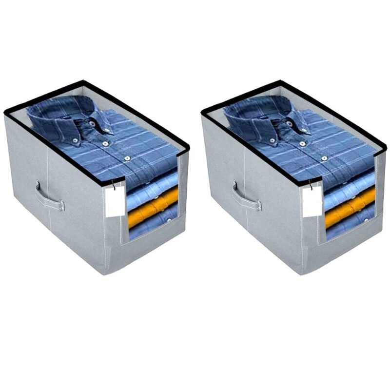 Pack of 2 Shirt Stacker Organizers – Foldable Front-Window Clothing Storage Box | Large Capacity Wardrobe Organizer
