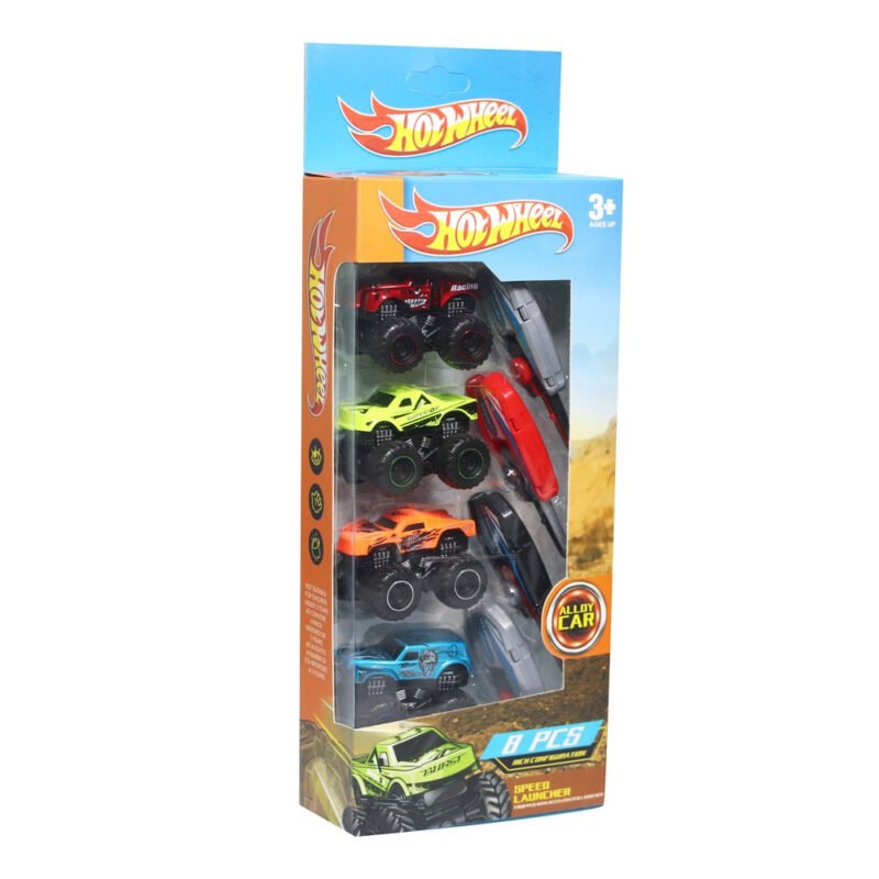 Hot Wheels Hot Truck 8 Pcs Set – Mini 4x4 Alloy Die-Cast Monster Trucks with 4 Keys & Speed Launcher Ejector for Kids-TY01