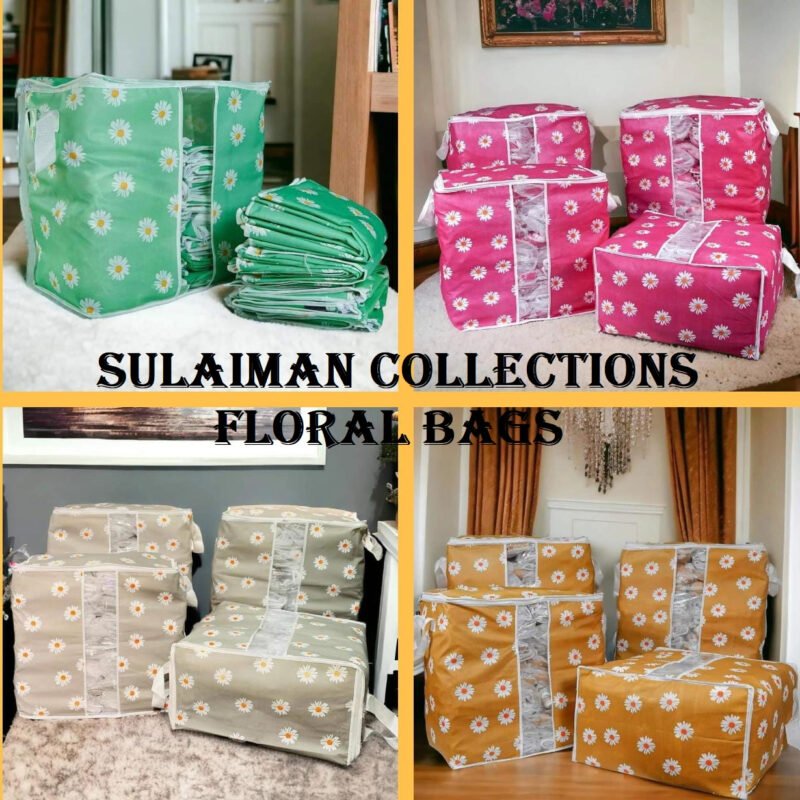 Jumbo Size Storage Bag & Organizer – Large Cloth & Blanket Storage Box | Foldable Wardrobe Organizer (Green & Pink, 100GM)