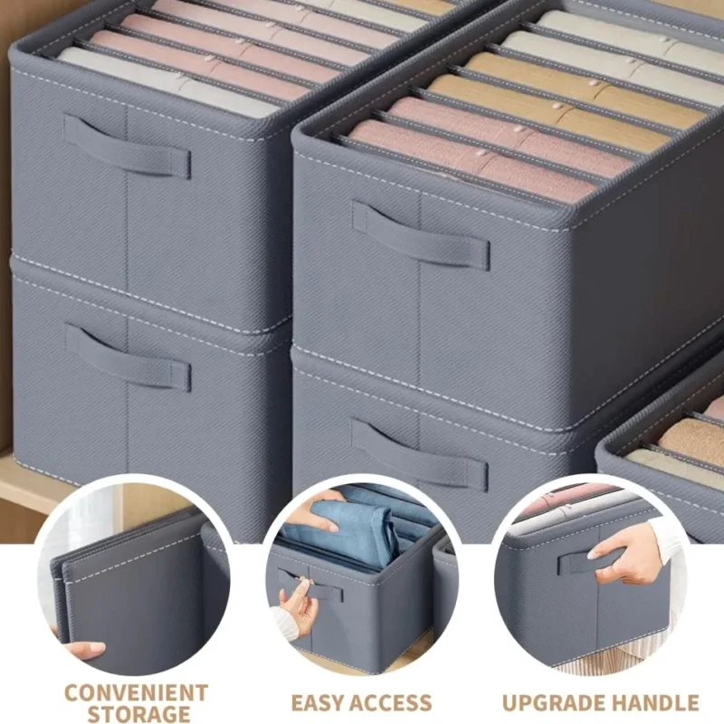 Six Grids Washable Wardrobe Clothes Organizer – Foldable Mesh Storage Box for Jeans, Pants & Closet Drawer Separation