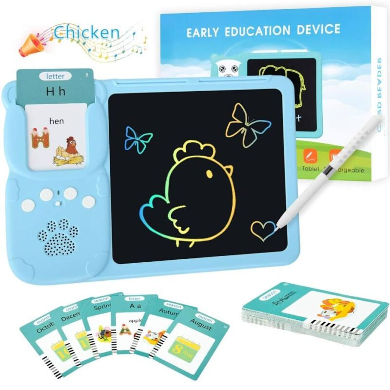 Talking Flash Cards Learning Toy with LCD Drawing Tablet – 510 English Words, Educational Speech Therapy & Montessori Sensory Toy for Toddlers 2+-TY01