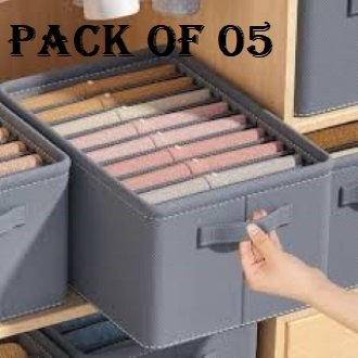 Pack of 5 – 6 Grids Washable Wardrobe Clothes Organizers | Jeans, Pants & Shirt Compartment Storage Boxes | Foldable Mesh Closet Drawer Dividers