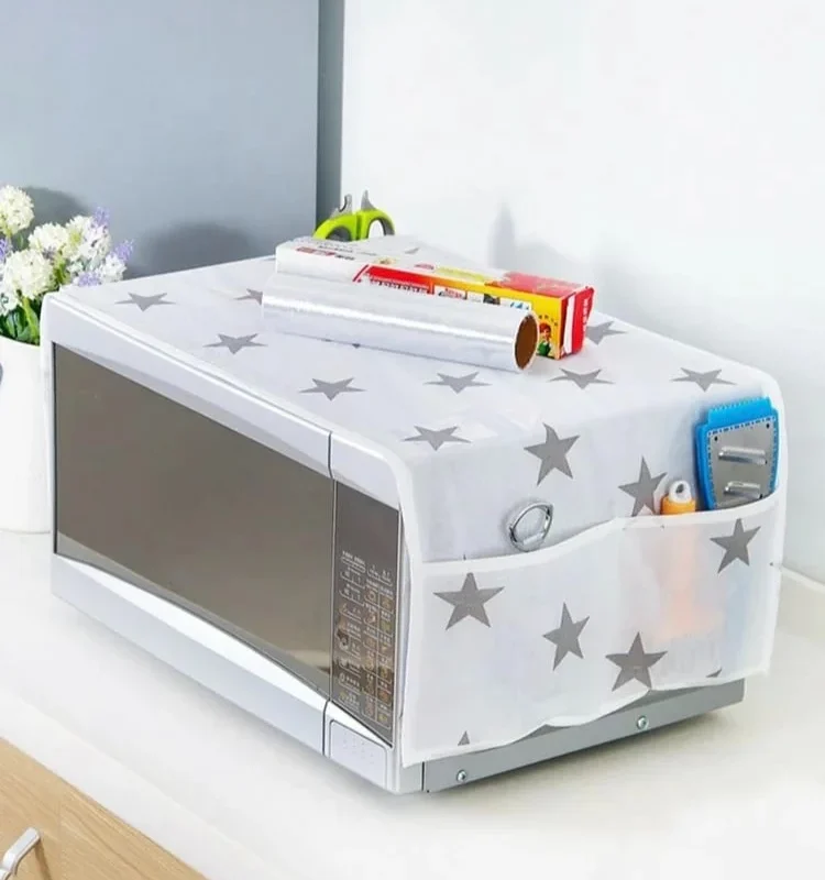 Microwave Oven Dust Cover with 4-Pocket Organizer – Waterproof, Oil-Proof Non-Woven Kitchen Oven Protector