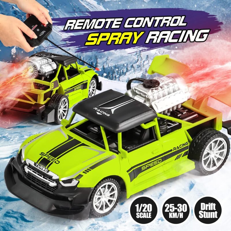 Speed Racing Spray Stunt Car – 1:20 Scale RC Car with Light Smoke Exhaust, 2.4GHz Remote Control, Rechargeable Battery & Cable-TY01