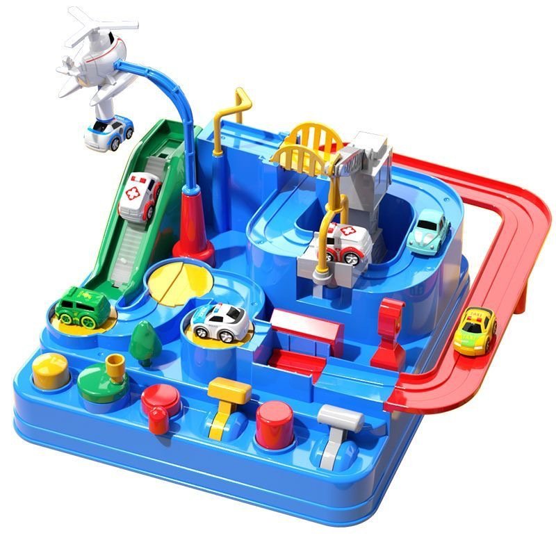 Car Adventure Parking Garage Play Set – Educational Race Track Toy for Kids with 2 or 4 Cars, Brain Development Parking Garage for Boys-TY01