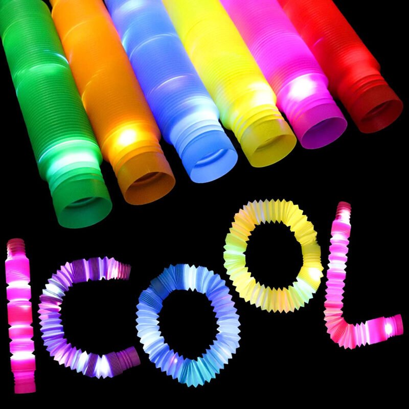 Colorful Telescopic Pop Tubes Fidget Toys – LED Flash Sensory Tubes for Kids & Adults, Stress Relief Autism Toys, Random Color Gift Pack-TY01