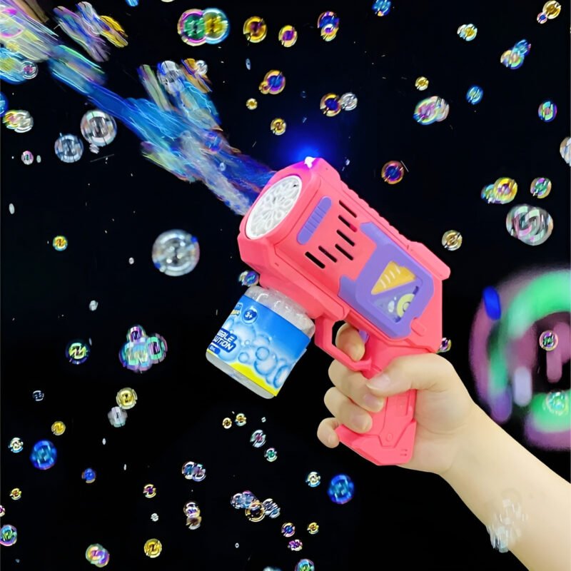 10 Holes Flashing Bubble Gun with LED Light – Kids Bubble Maker Blaster Toy with Attached Bottle System-TY01
