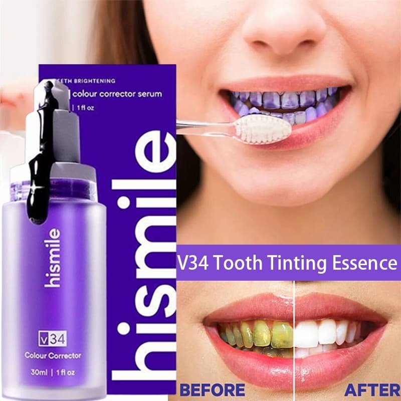 Original Hismile V34 Teeth Whitening – Purple Colour Corrector Toothpaste & Serum for a Brighter, Whiter Smile
