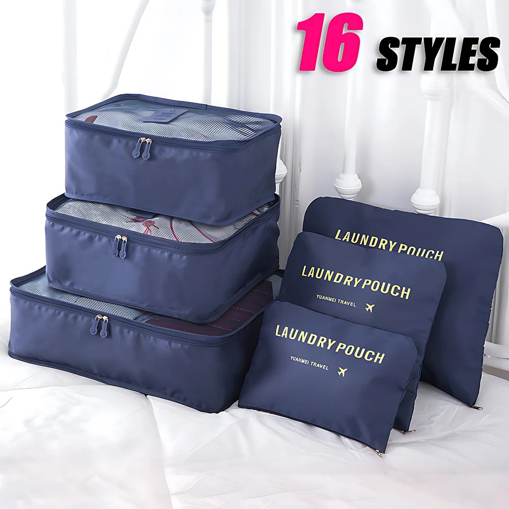6 Pcs Travel Storage Bag Set – Clothes, Luggage & Makeup Organizer Bags for Suitcase, Underwear & Accessories