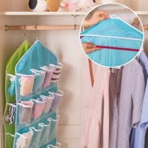 Pack of 2 – Wall Mounted Wardrobe Hanging Organizer | 16 Grid Storage Bags for Shoes, Toys, Underwear, Slippers & Jewelry