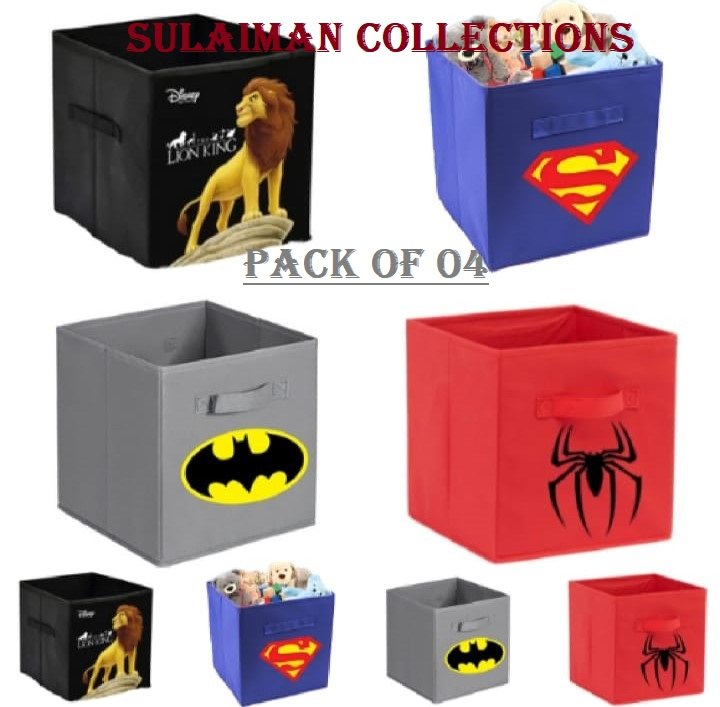 4 PCS Printed Foldable Storage Cubes Organizer Baskets with Handles – Fabric Storage Boxes & Containers for Closet, Travel & Moving