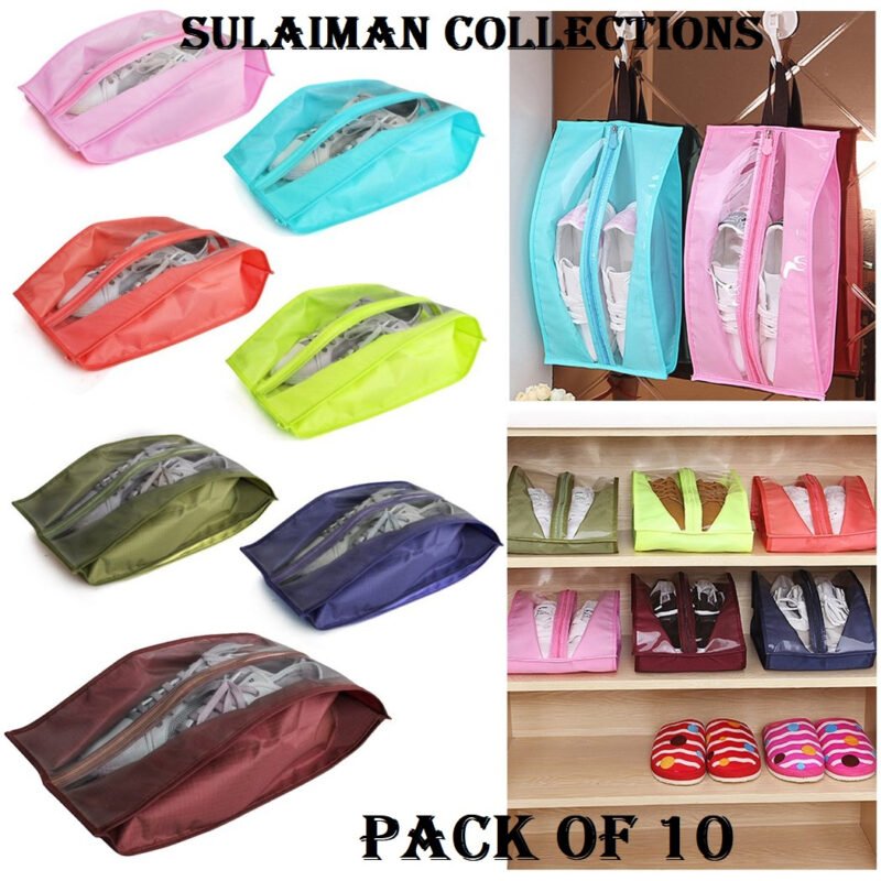 Pack of 10 – Travel Shoe Organizer Bags | High-Quality Washable Shoe Storage Bags for Travel & Home