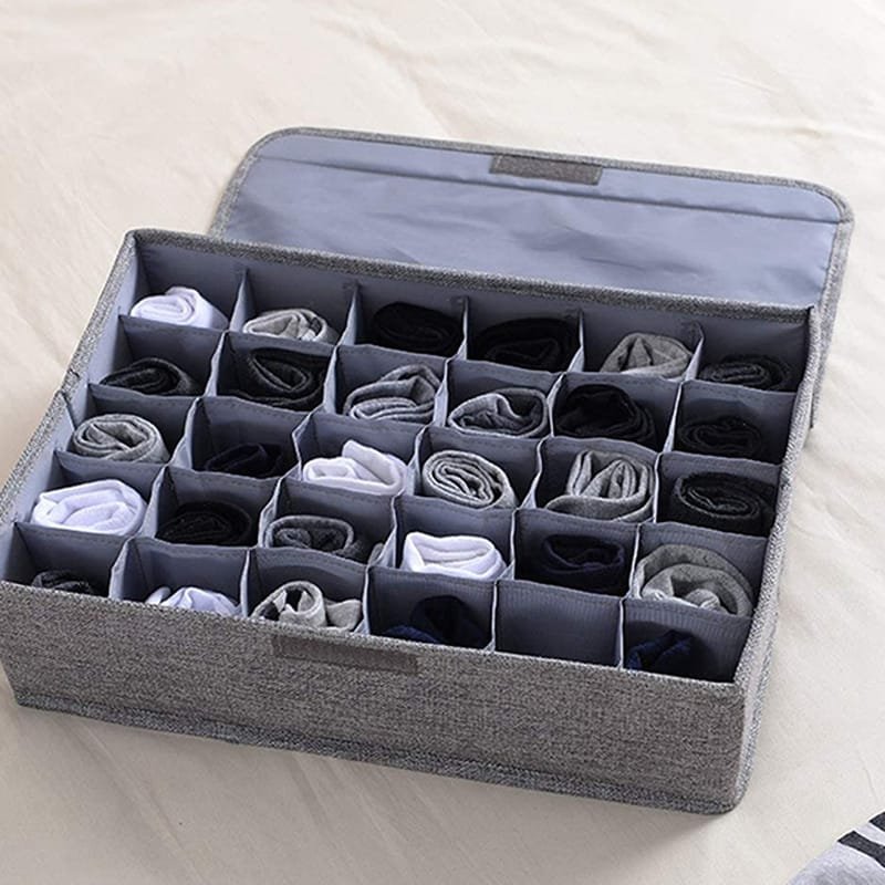 Sulaiman Collection – 24 Cells Underwear & Socks Storage Organizer with Lid | Foldable Closet Drawer Divider Storage Box