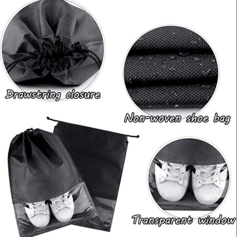 Travel Shoes Storage Bag with Clear Window – Non-Woven & PVC Shoe Organizer Bag for Travel