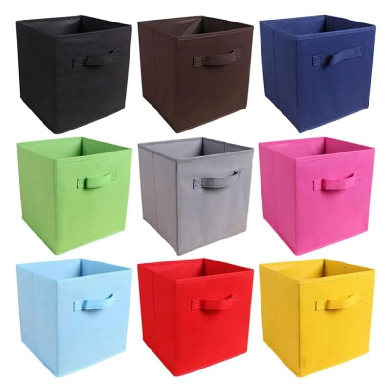 Pack of 2 Foldable Fabric Storage Box – Square Cloth Organizer Baskets with Dual Handles for Nursery, Closet & Drawer (Multicolor)
