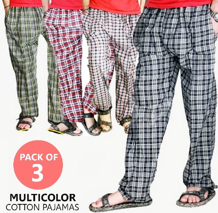 Pack of 3 – Cotton Checkered Trousers for Men with Pockets | Comfortable & Stylish Casual Cotton Pants – Multicolor